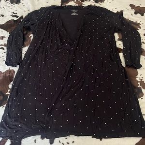 Maternity robe L Black & white polka dot slinky stretch open front belted a.glow